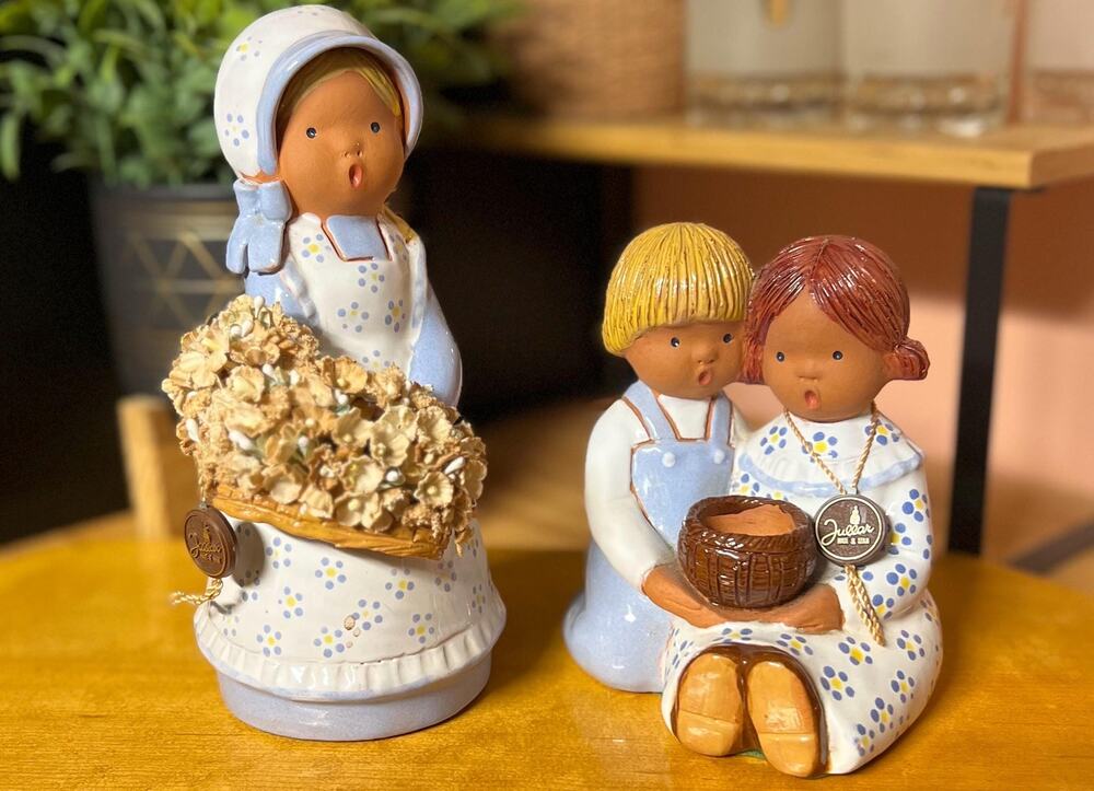 Vintage Jullar Spain Terracotta Figurines, Set of 2 Folk Art (1970s-80s)
